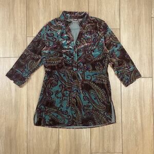 Chico’s Velvet Paisley Tunic Top Womens 1 Boho Art Festival Blouse